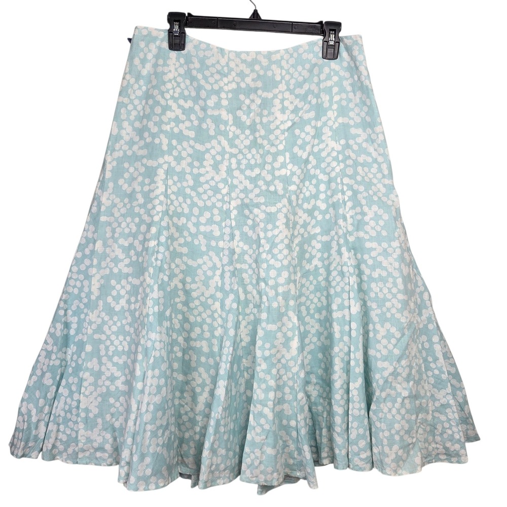 Liz Claiborne Blue White Linen Polka Dot Lined A-Line Skirt Size 12 Coquette‎